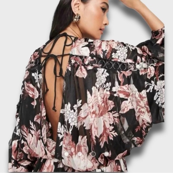 ASOS- NWOT Floral Black and Pink Women's Dress - Picture 2 of 3